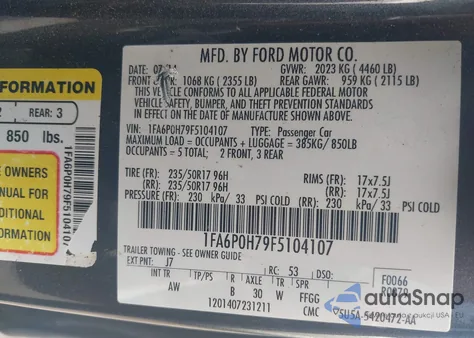 2015 Ford Fusion Se из США, поврежденный, VIN 1FA6P0H79F5104107